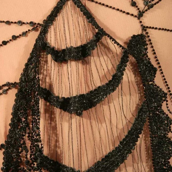 GUY LAROCHE HAUTE COUTURE BEADED DRESS 38/2-4 $9K LUXE BLACK EVENING GOWN & SLIP - Picture 6 of 10